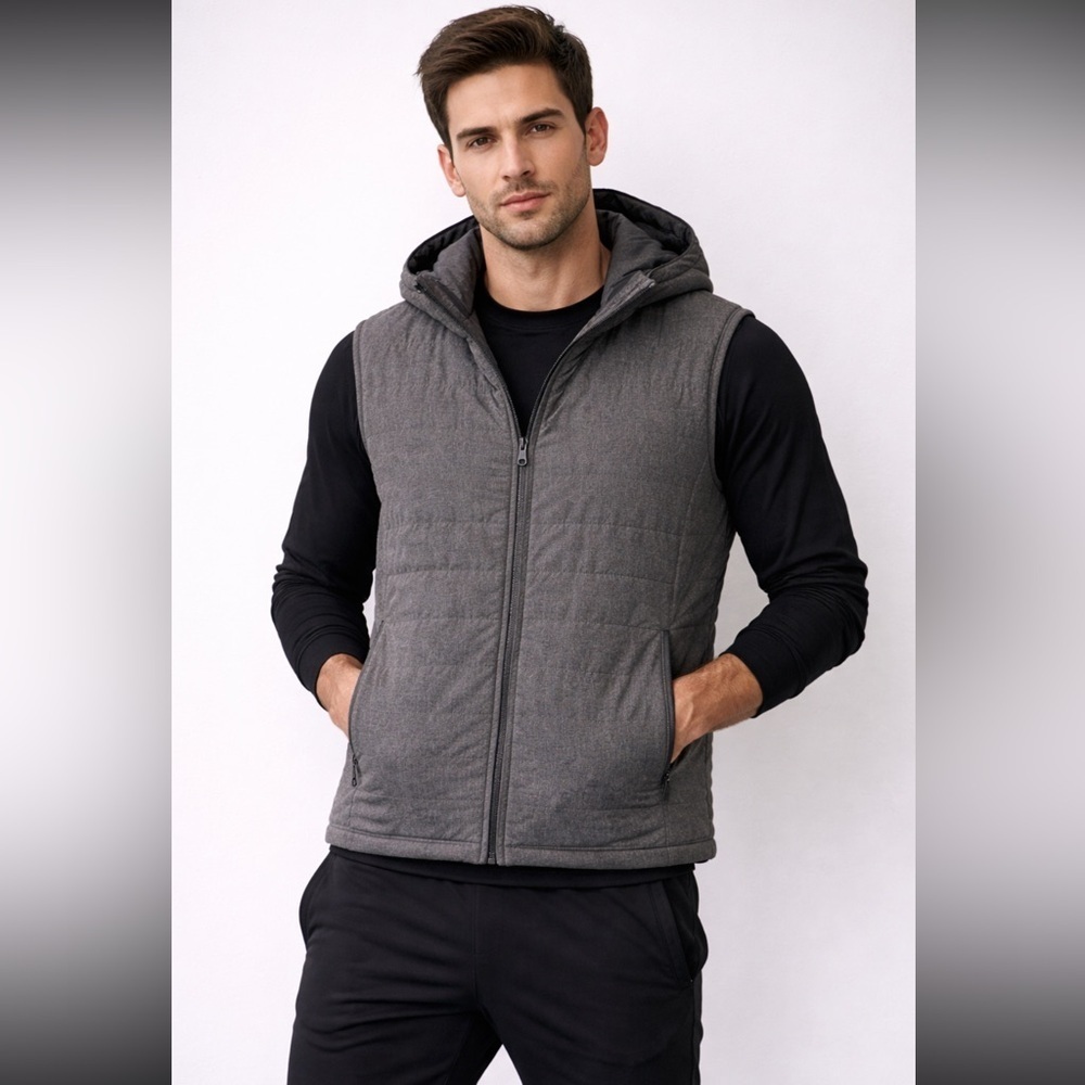 Perry Ellis Mens Puffer Vest Gray Full Zip Medium